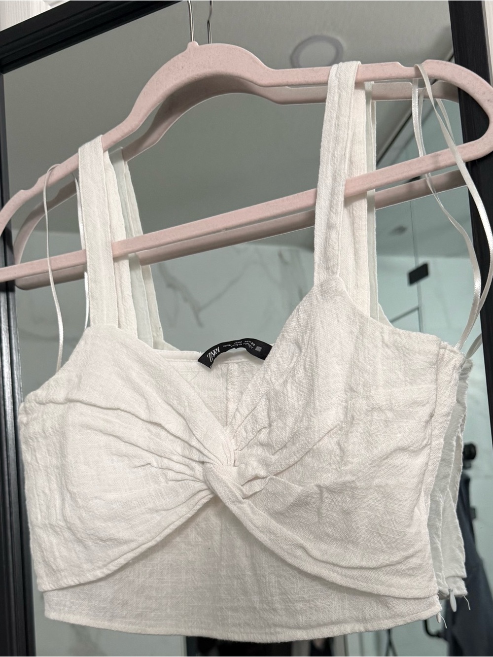 Zara White Knotted Front Crop Top